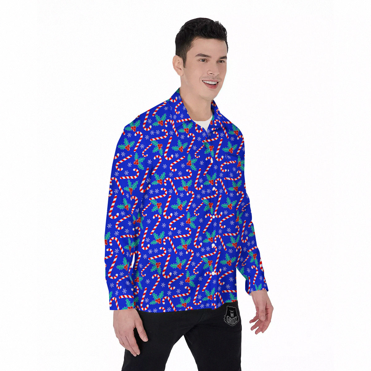 Candy And Christmas Berry Print Pattern Men's Long Sleeve Shirts-grizzshop