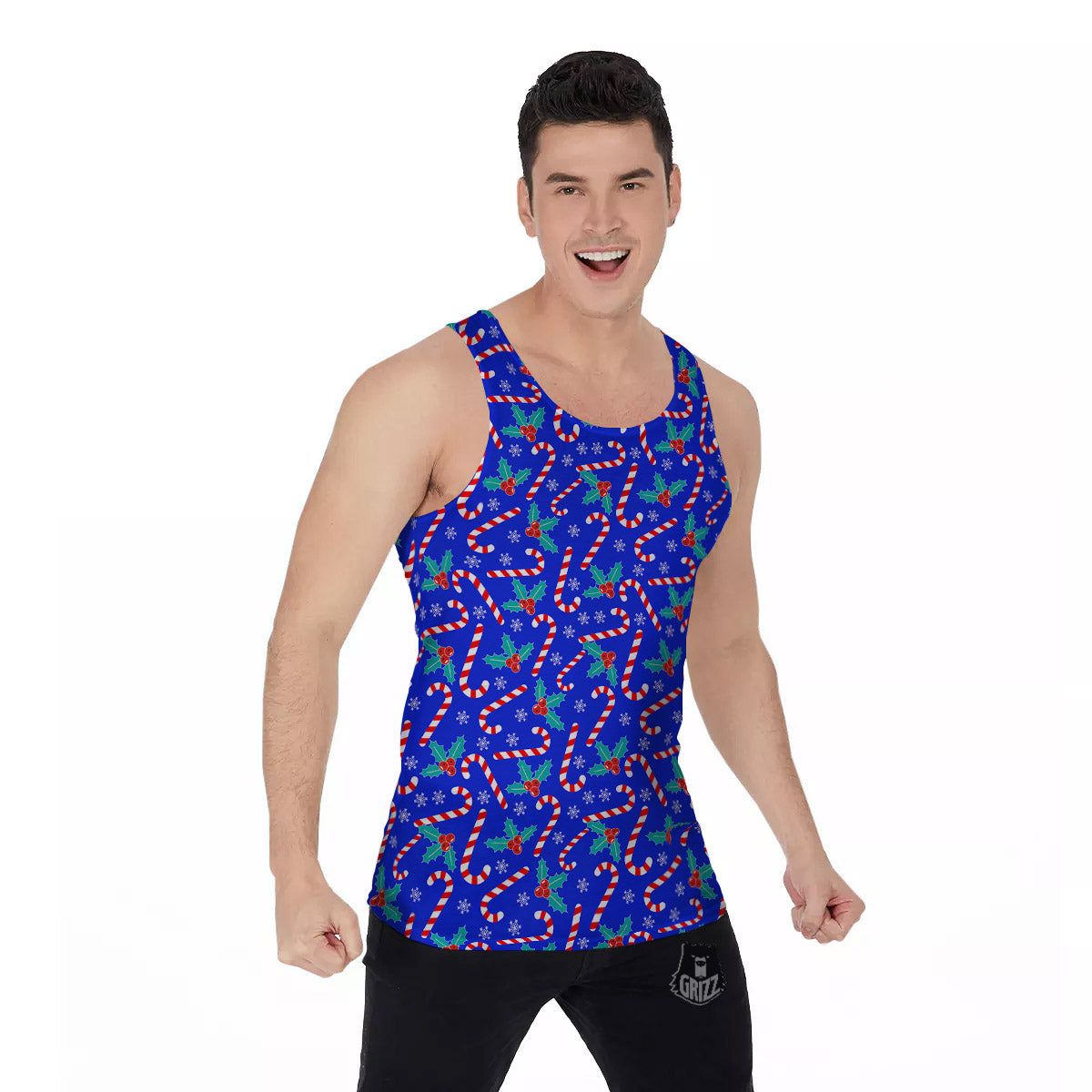 Candy And Christmas Berry Print Pattern Men's Tank Top-grizzshop
