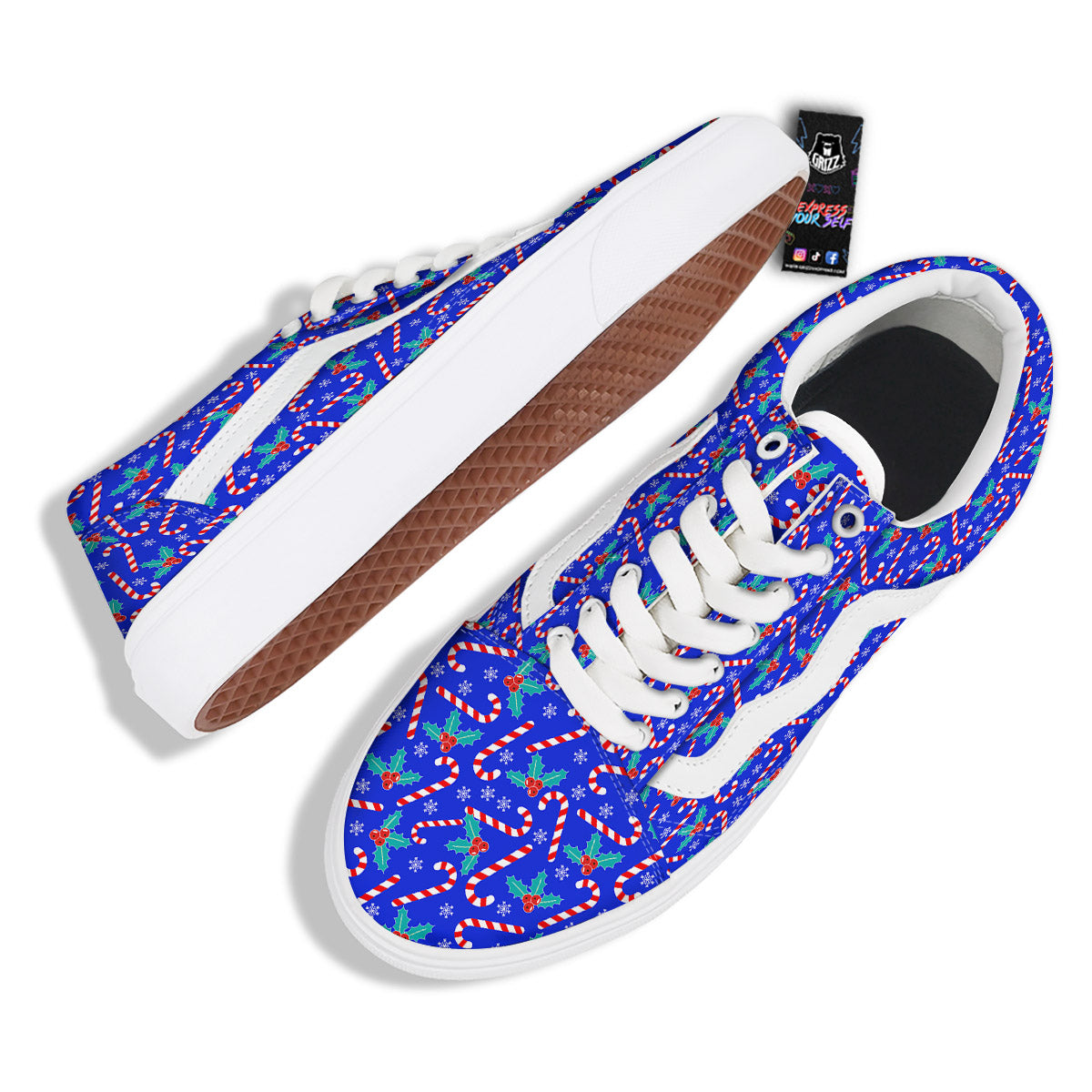 Candy And Christmas Berry Print Pattern Skate Shoes-grizzshop