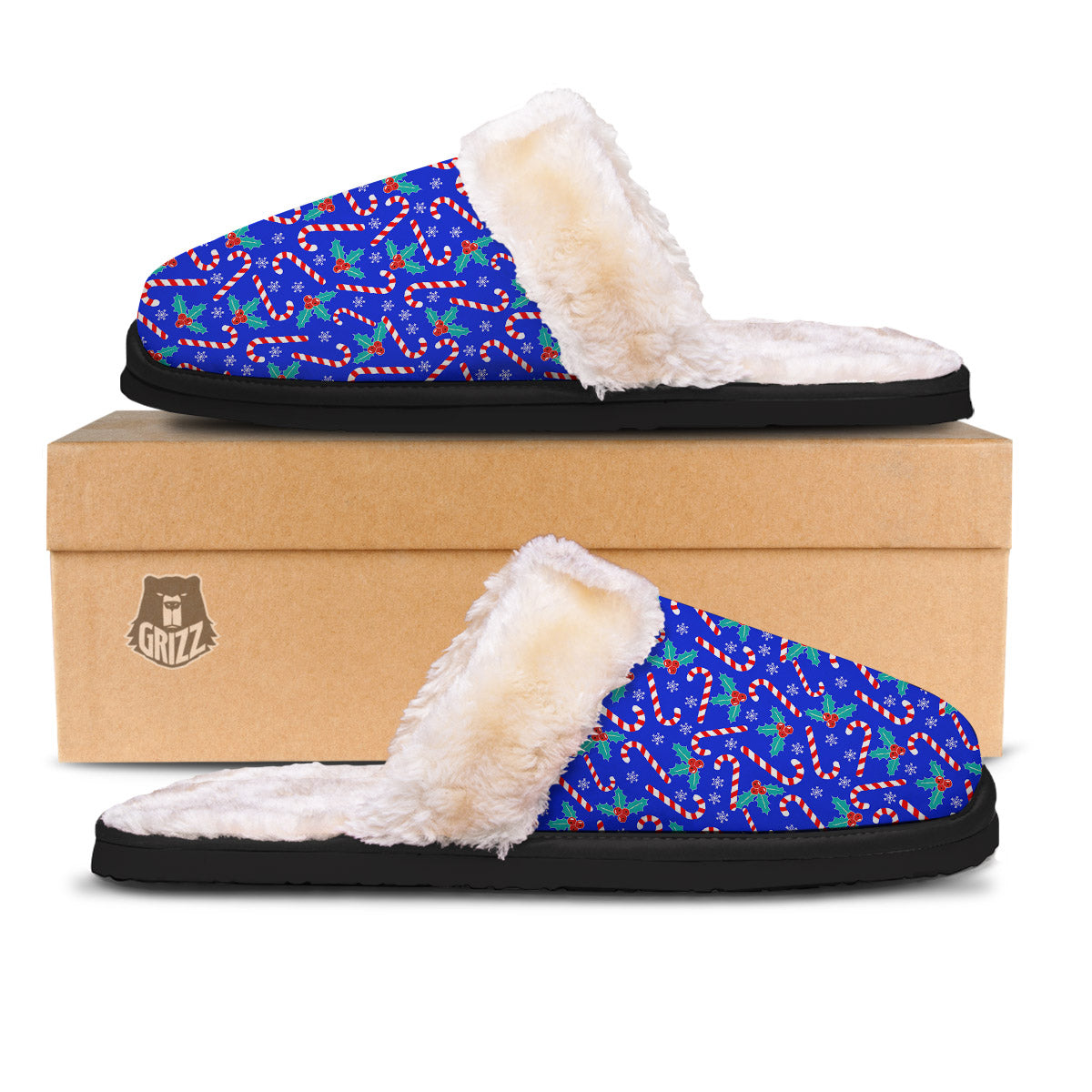 Candy And Christmas Berry Print Pattern Slippers-grizzshop