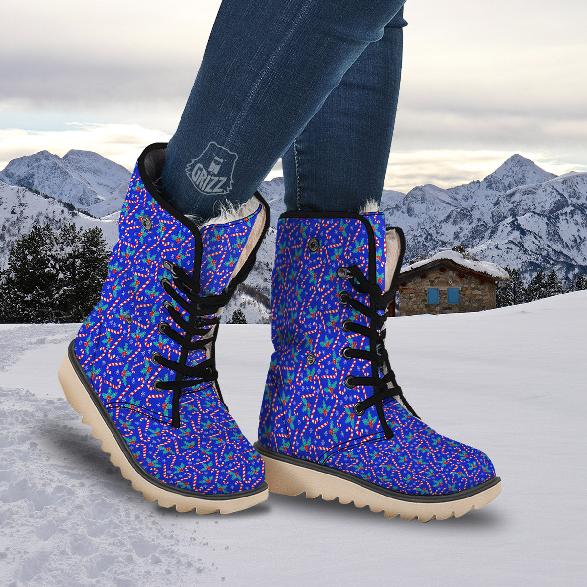 Candy And Christmas Berry Print Pattern Snow Boots-grizzshop