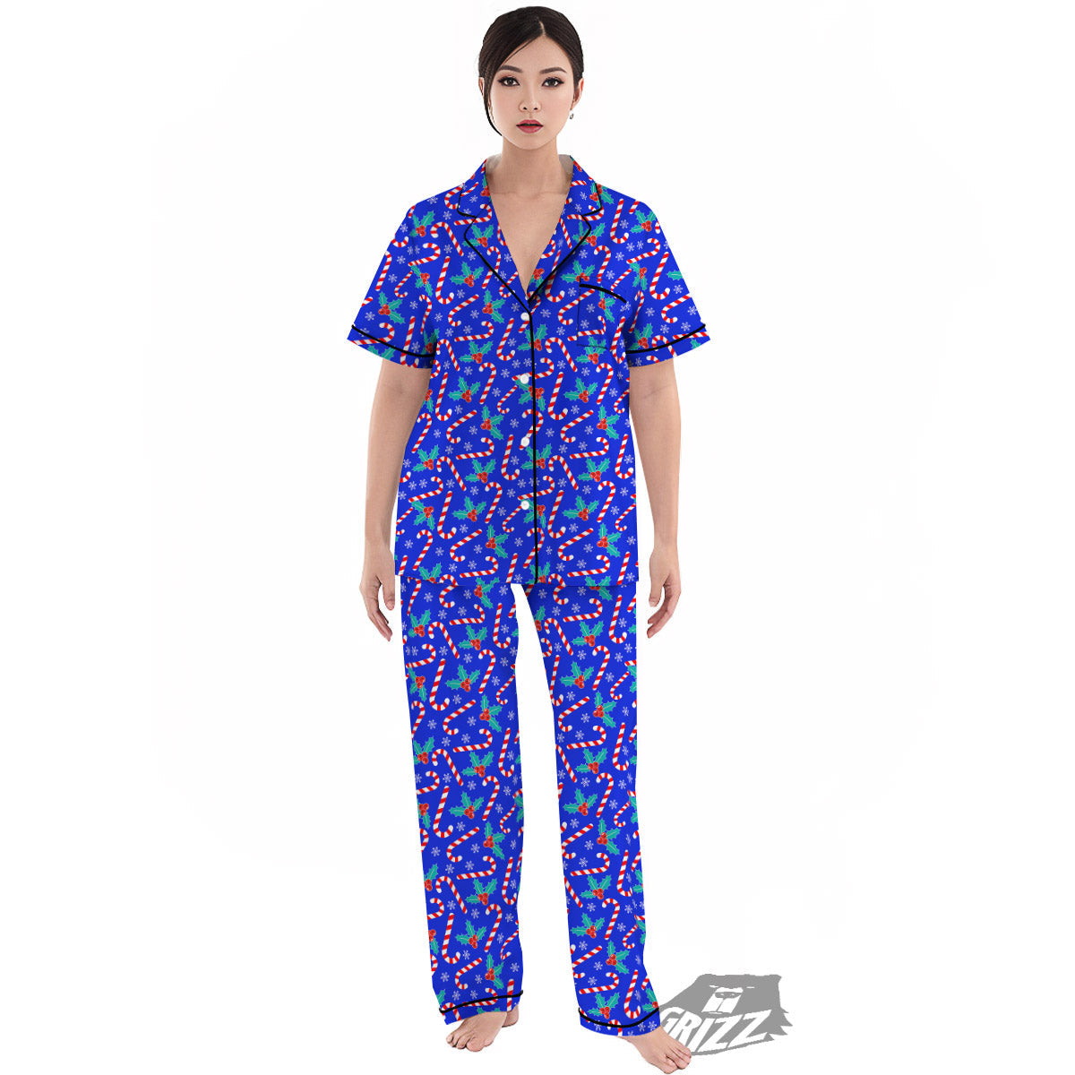 Candy And Christmas Berry Print Pattern Women's Pajamas Set-grizzshop
