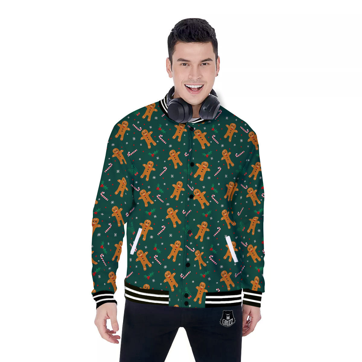 Candy And Christmas Cookie Print Pattern Baseball Jacket-grizzshop