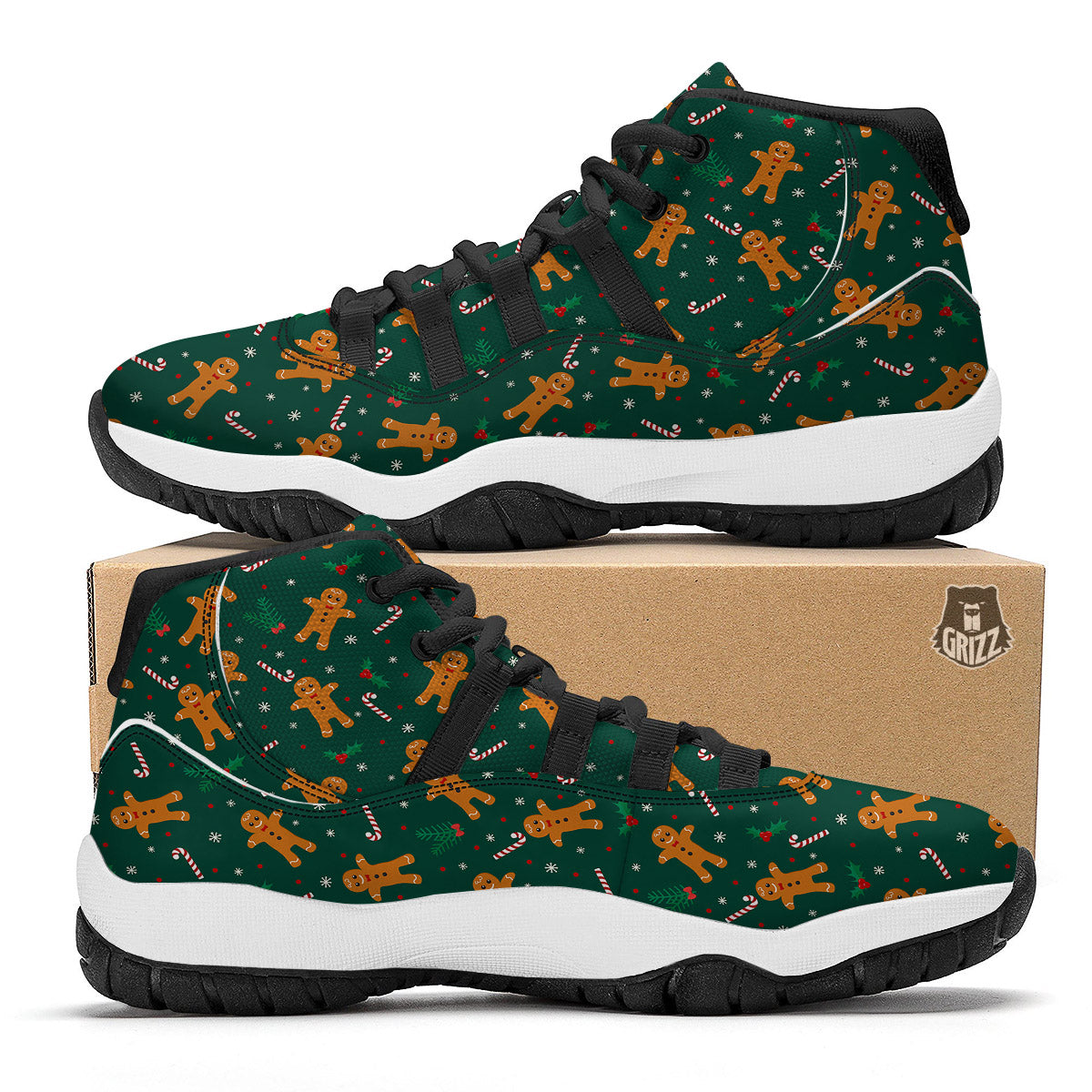 Candy And Christmas Cookie Print Pattern Black Bball Shoes-grizzshop