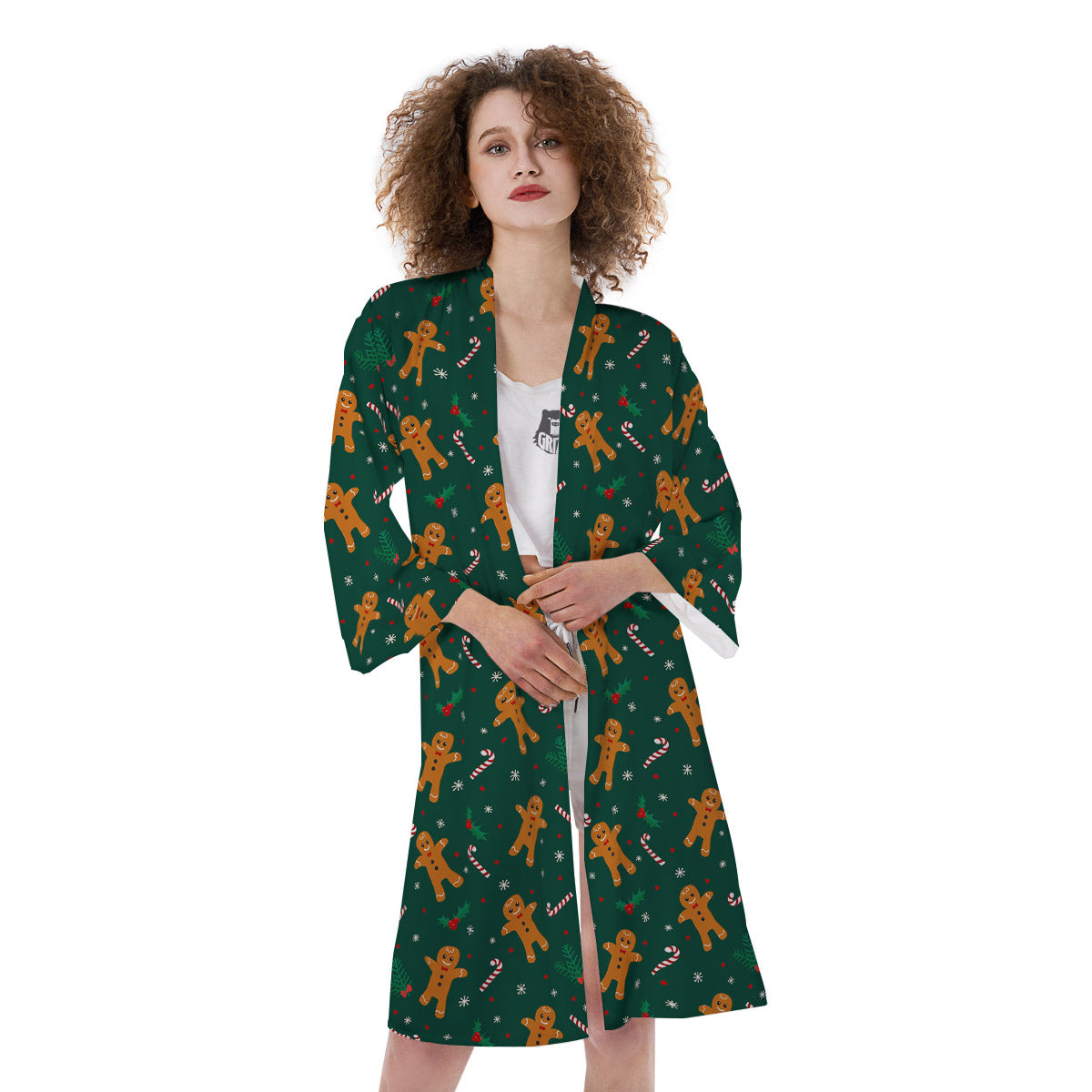 Candy And Christmas Cookie Print Pattern Kimono-grizzshop
