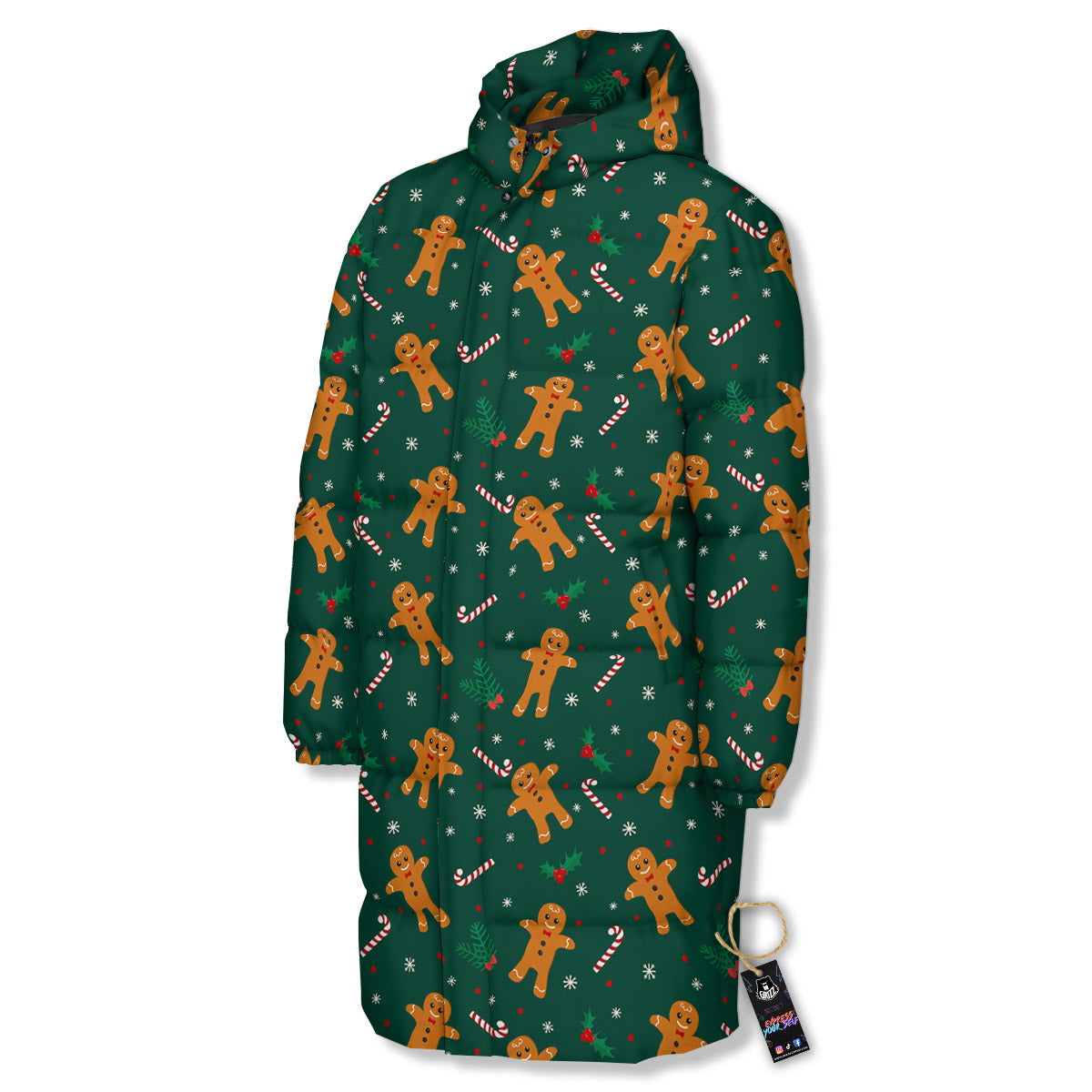 Candy And Christmas Cookie Print Pattern Long Down Jacket-grizzshop