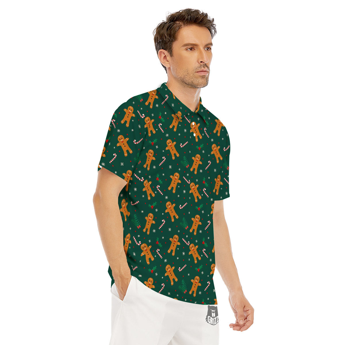 Candy And Christmas Cookie Print Pattern Men's Golf Shirts-grizzshop