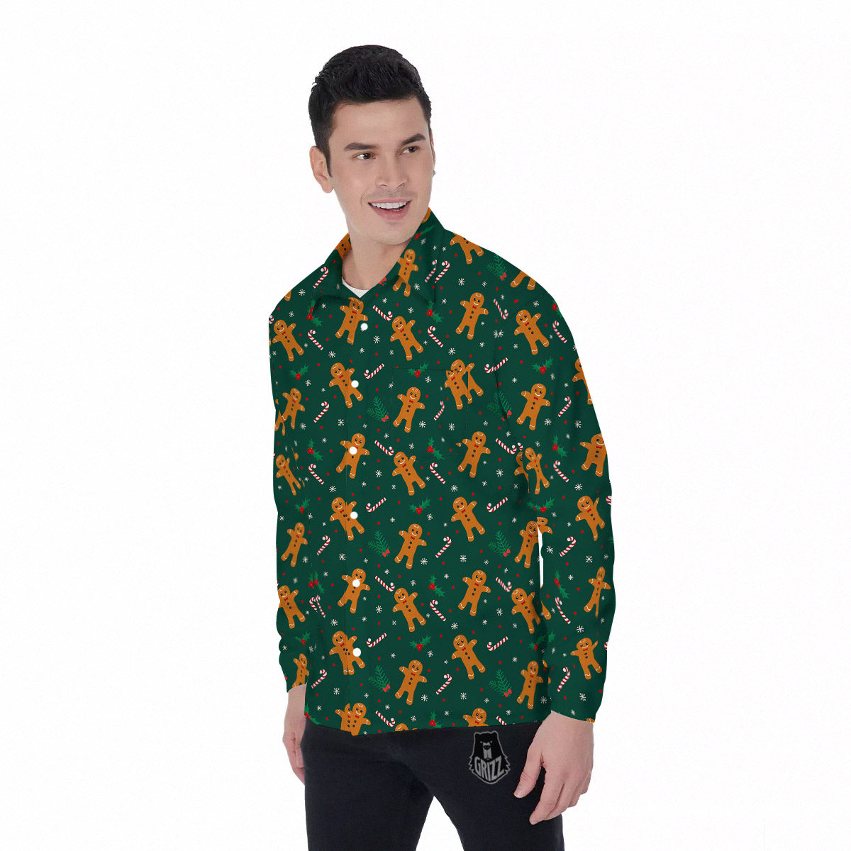 Candy And Christmas Cookie Print Pattern Men's Long Sleeve Shirts-grizzshop