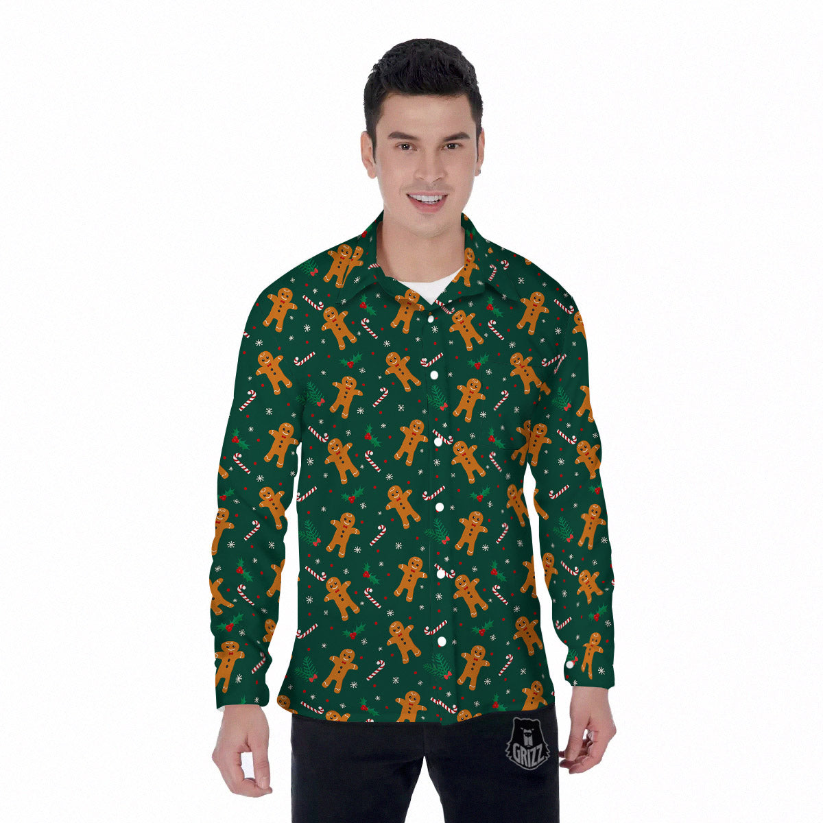 Candy And Christmas Cookie Print Pattern Men's Long Sleeve Shirts-grizzshop