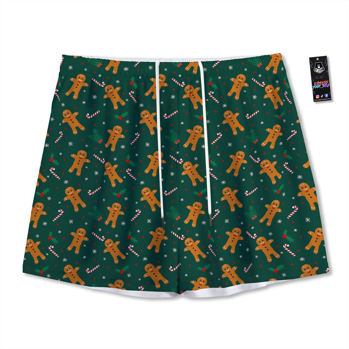 Chinese Gold Print Pattern Mesh Shorts