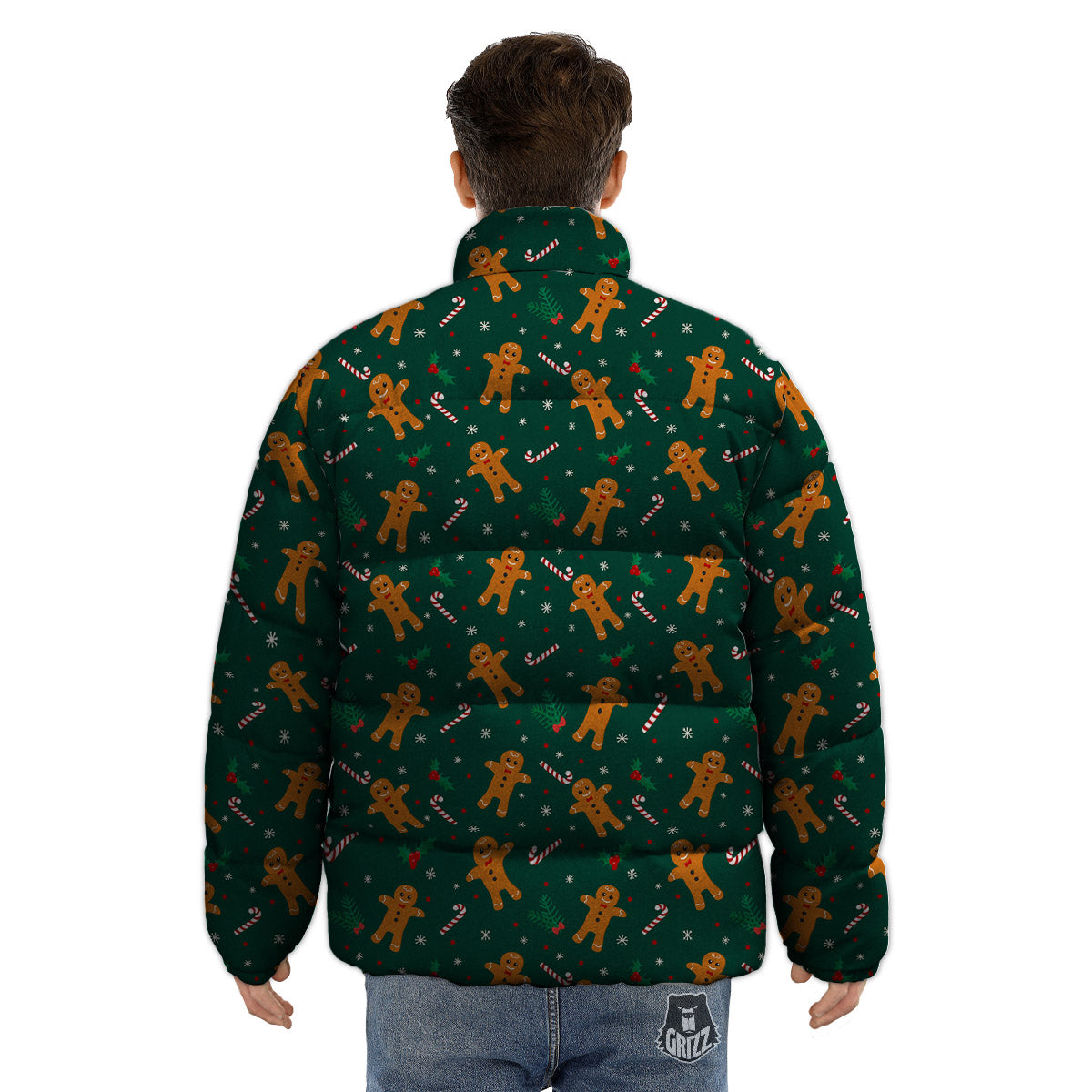 Candy And Christmas Cookie Print Pattern Puffer Jacket-grizzshop