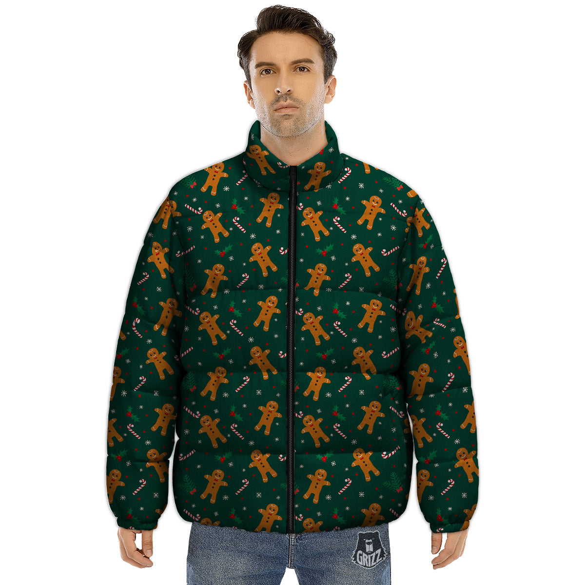 Candy And Christmas Cookie Print Pattern Puffer Jacket-grizzshop