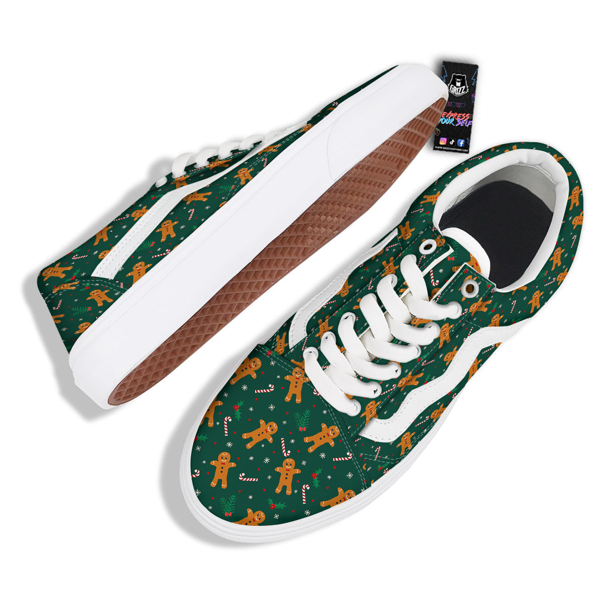 Candy And Christmas Cookie Print Pattern Skate Shoes-grizzshop