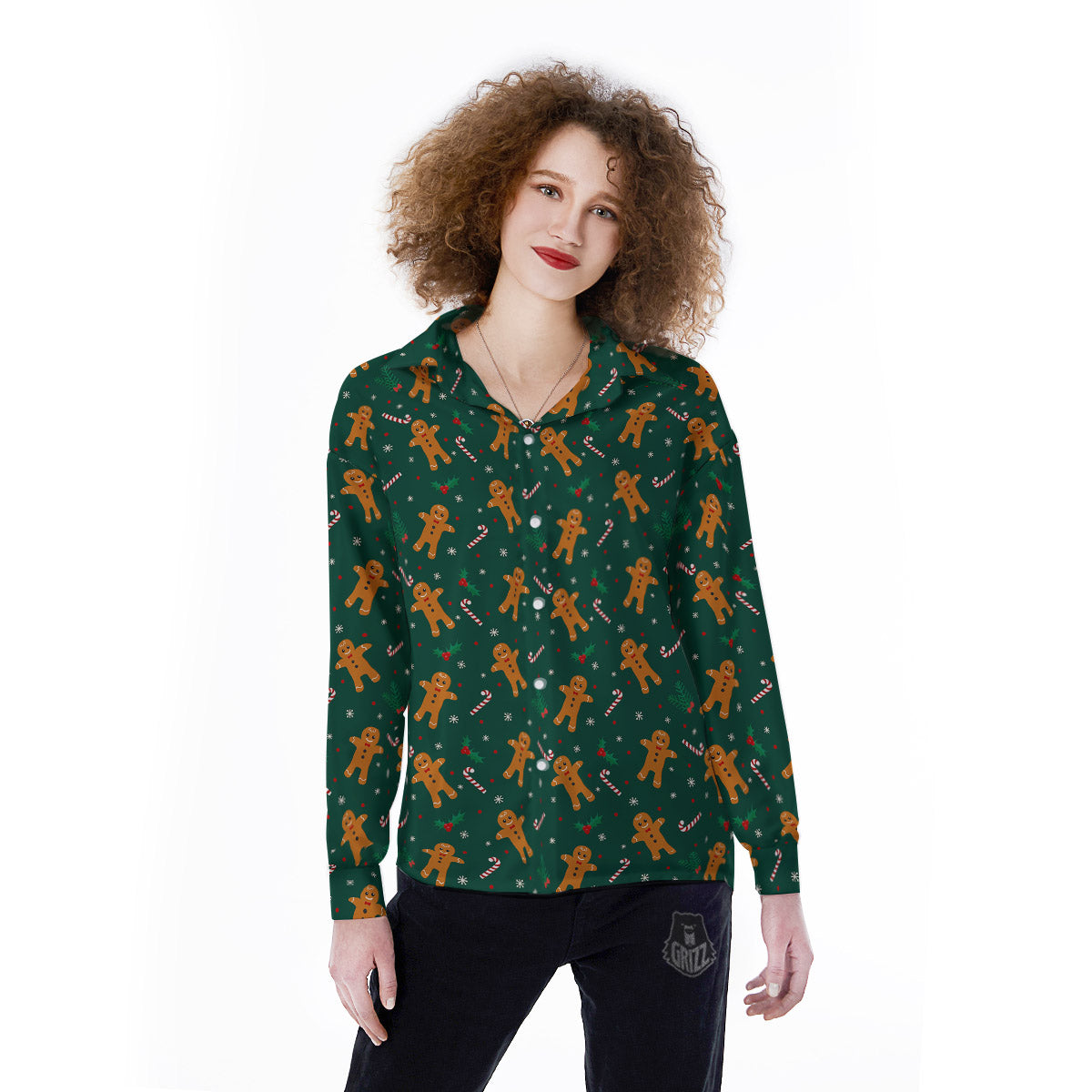 Candy And Christmas Cookie Print Pattern Women's Long Sleeve Shirts-grizzshop