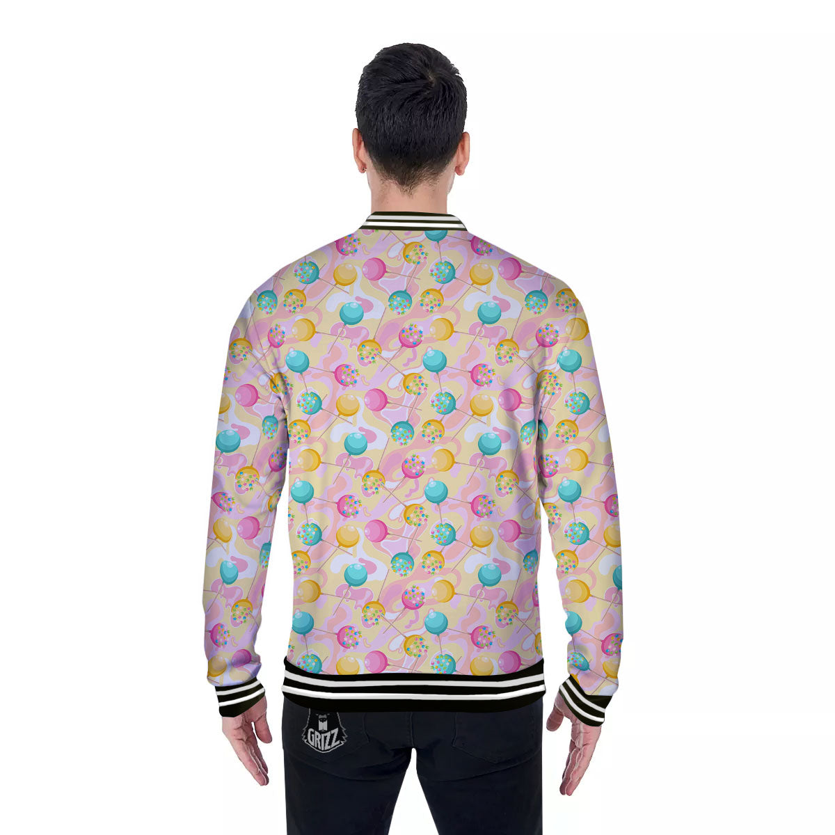 Candy And Colorful Lollipop Print Baseball Jacket-grizzshop