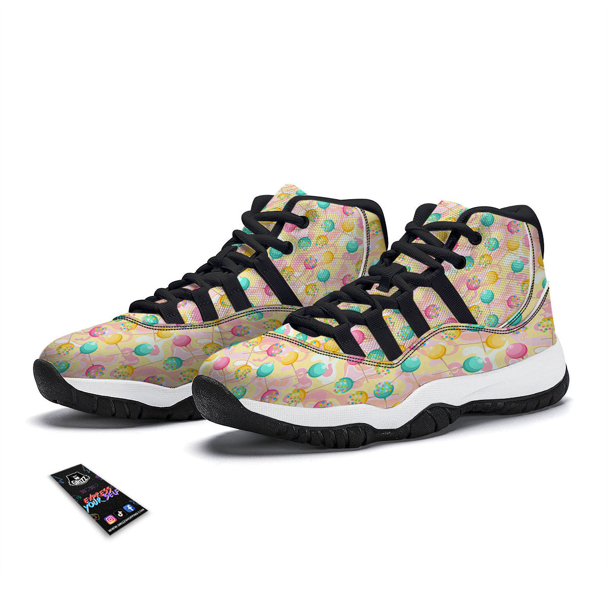 Candy And Colorful Lollipop Print Black Bball Shoes-grizzshop