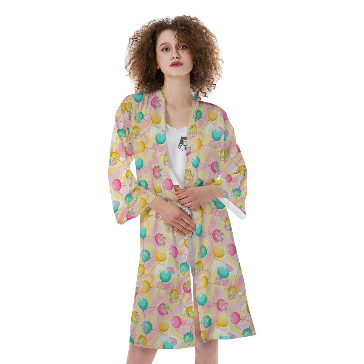 Candy And Colorful Lollipop Print Kimono-grizzshop