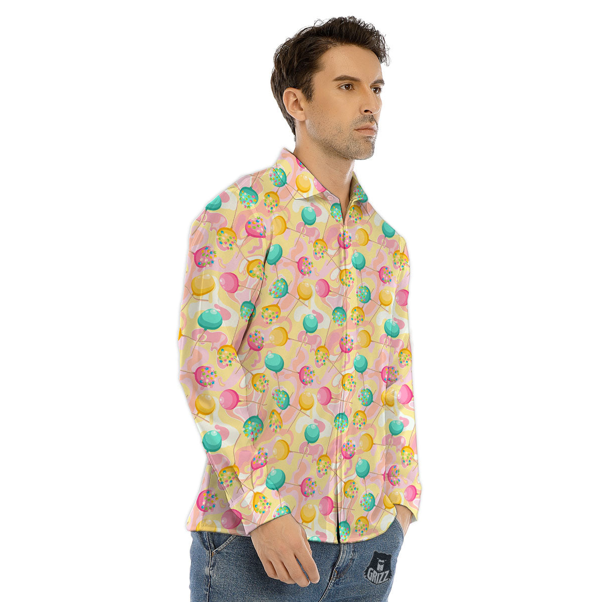 Candy And Colorful Lollipop Print Men's Dress Shirts-grizzshop
