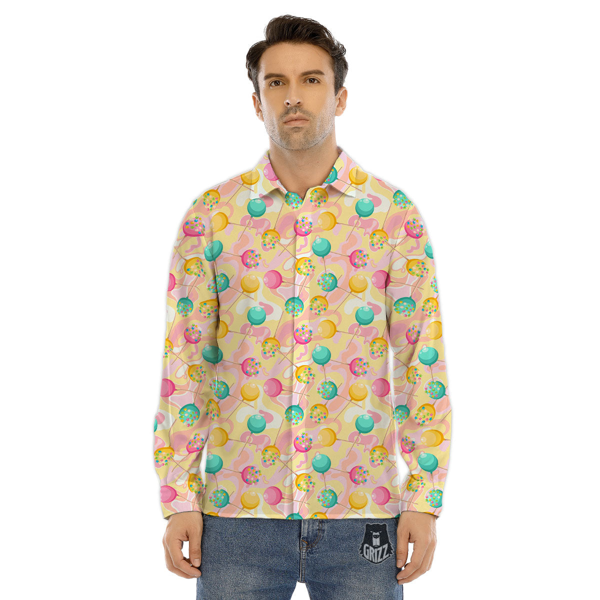 Candy And Colorful Lollipop Print Men's Dress Shirts-grizzshop