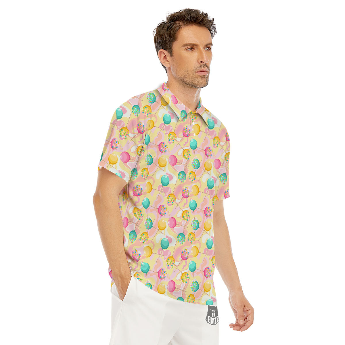 Candy And Colorful Lollipop Print Men's Golf Shirts-grizzshop