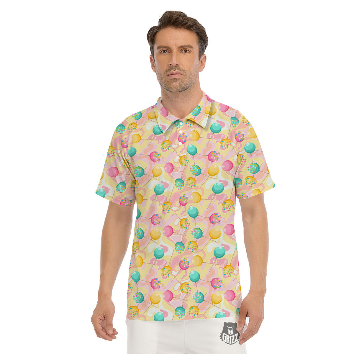 Candy And Colorful Lollipop Print Men's Golf Shirts-grizzshop