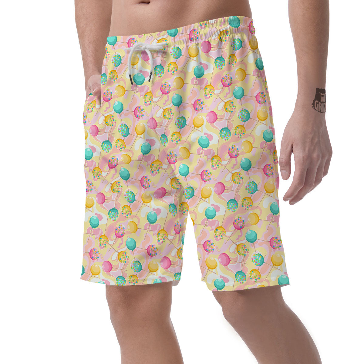 Candy And Colorful Lollipop Print Men's Shorts-grizzshop