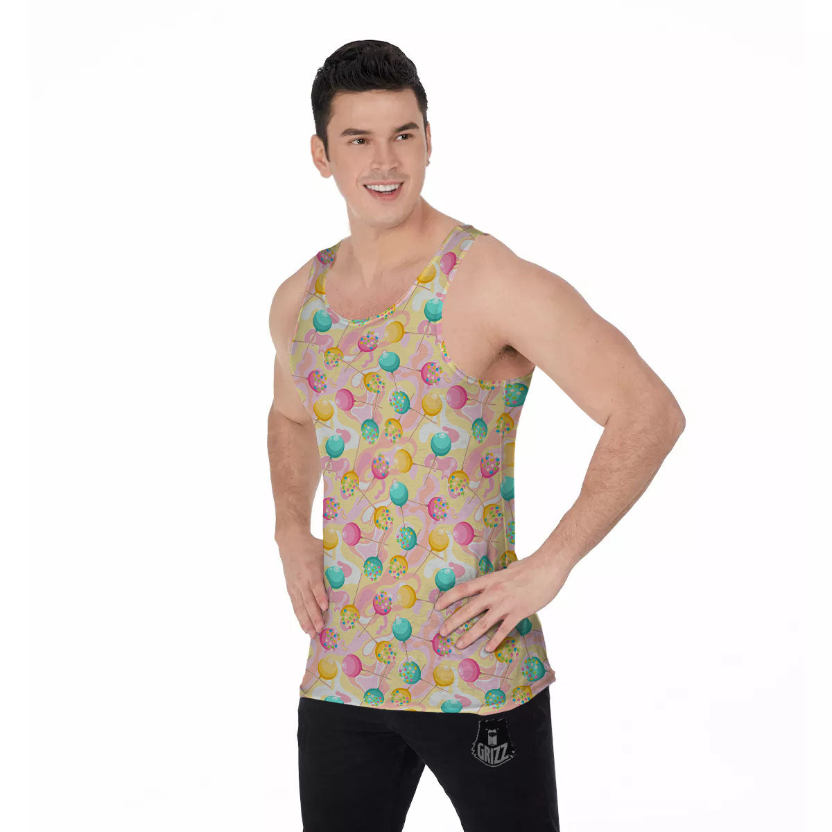 Candy And Colorful Lollipop Print Men's Tank Top-grizzshop