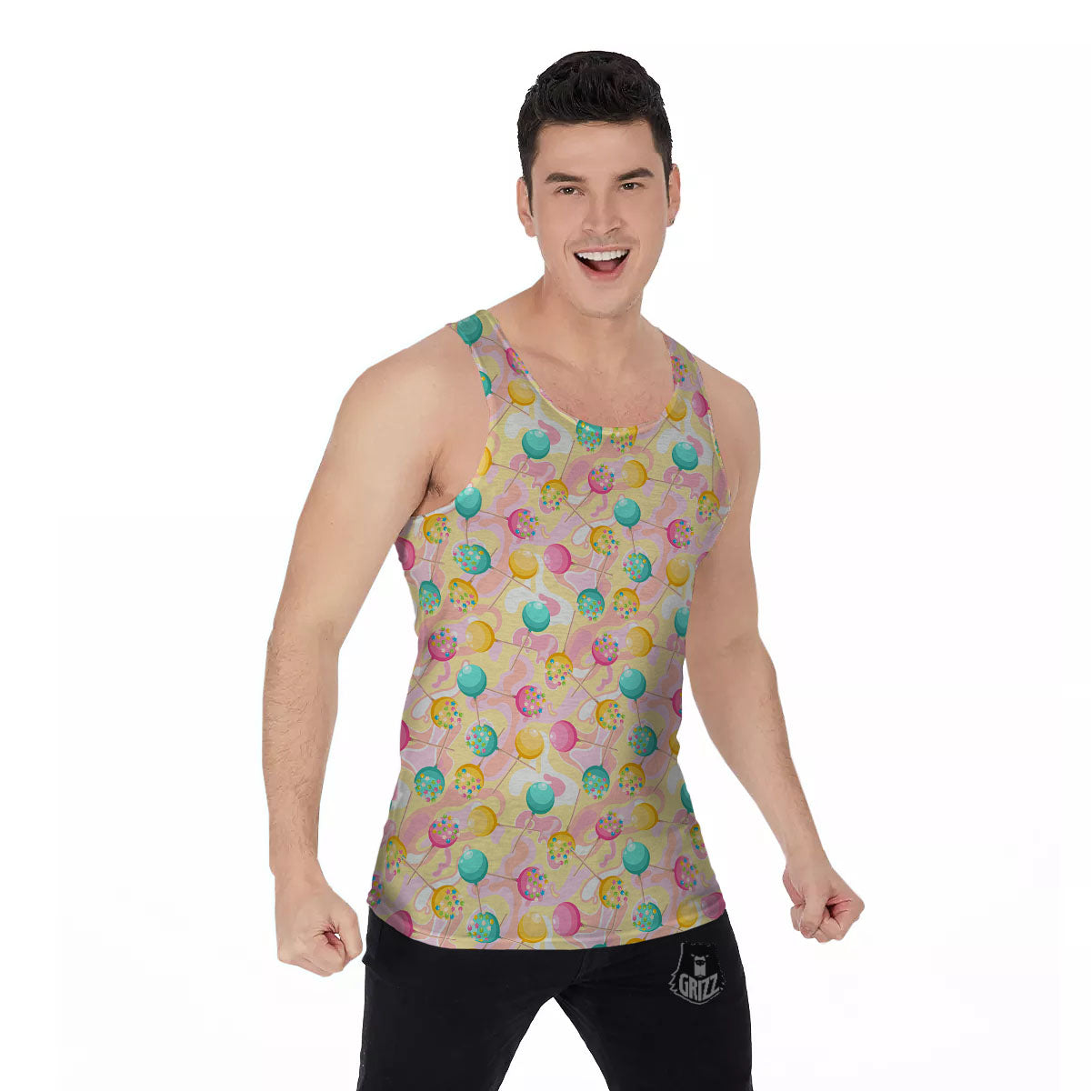 Candy And Colorful Lollipop Print Men's Tank Top-grizzshop