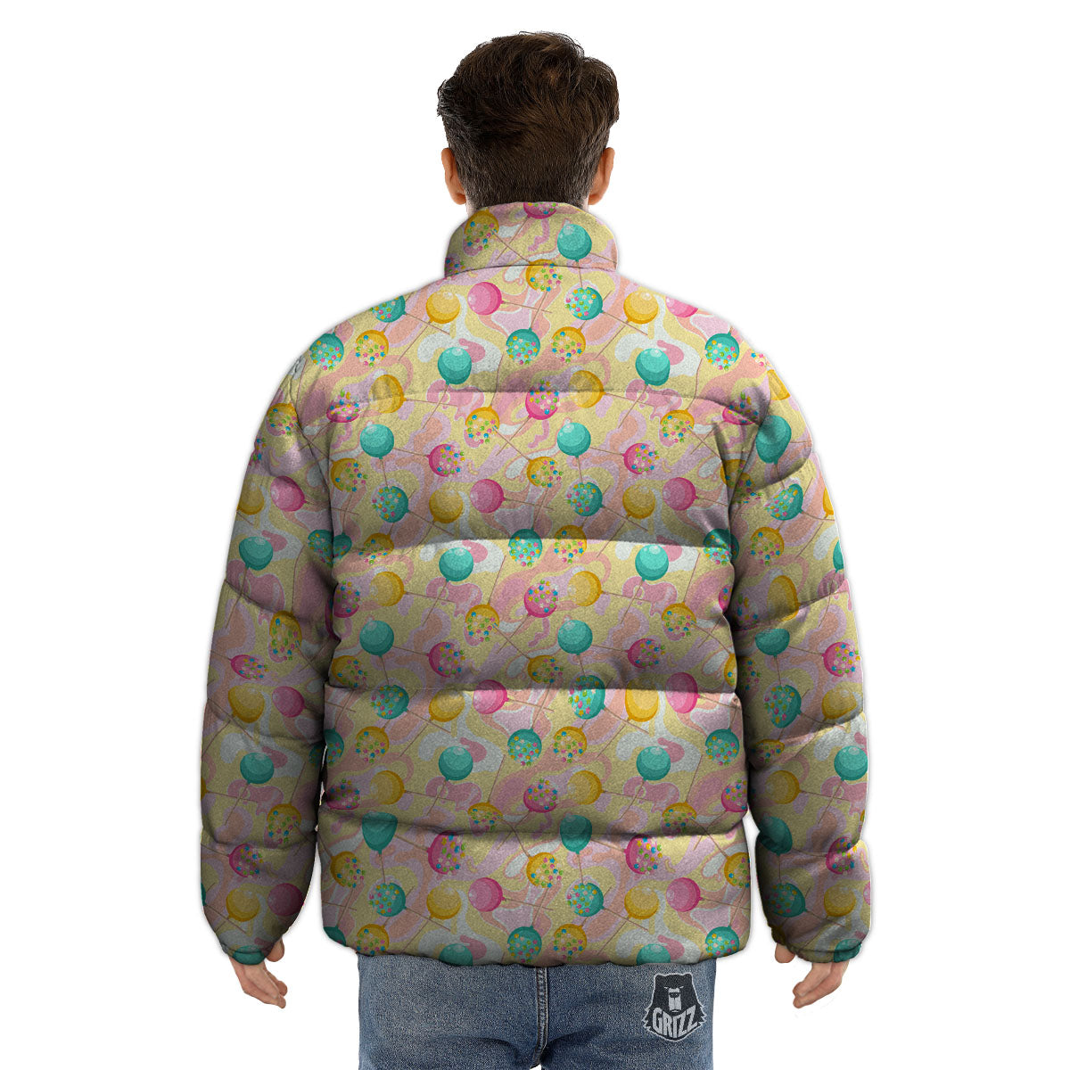 Candy And Colorful Lollipop Print Puffer Jacket-grizzshop