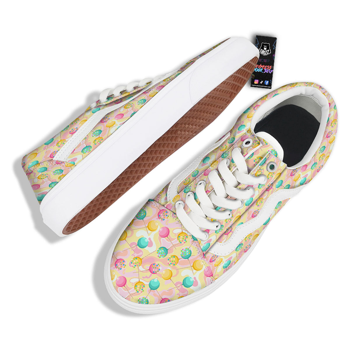 Candy And Colorful Lollipop Print Skate Shoes-grizzshop