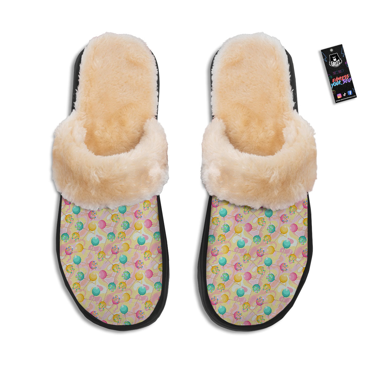 Candy And Colorful Lollipop Print Slippers-grizzshop