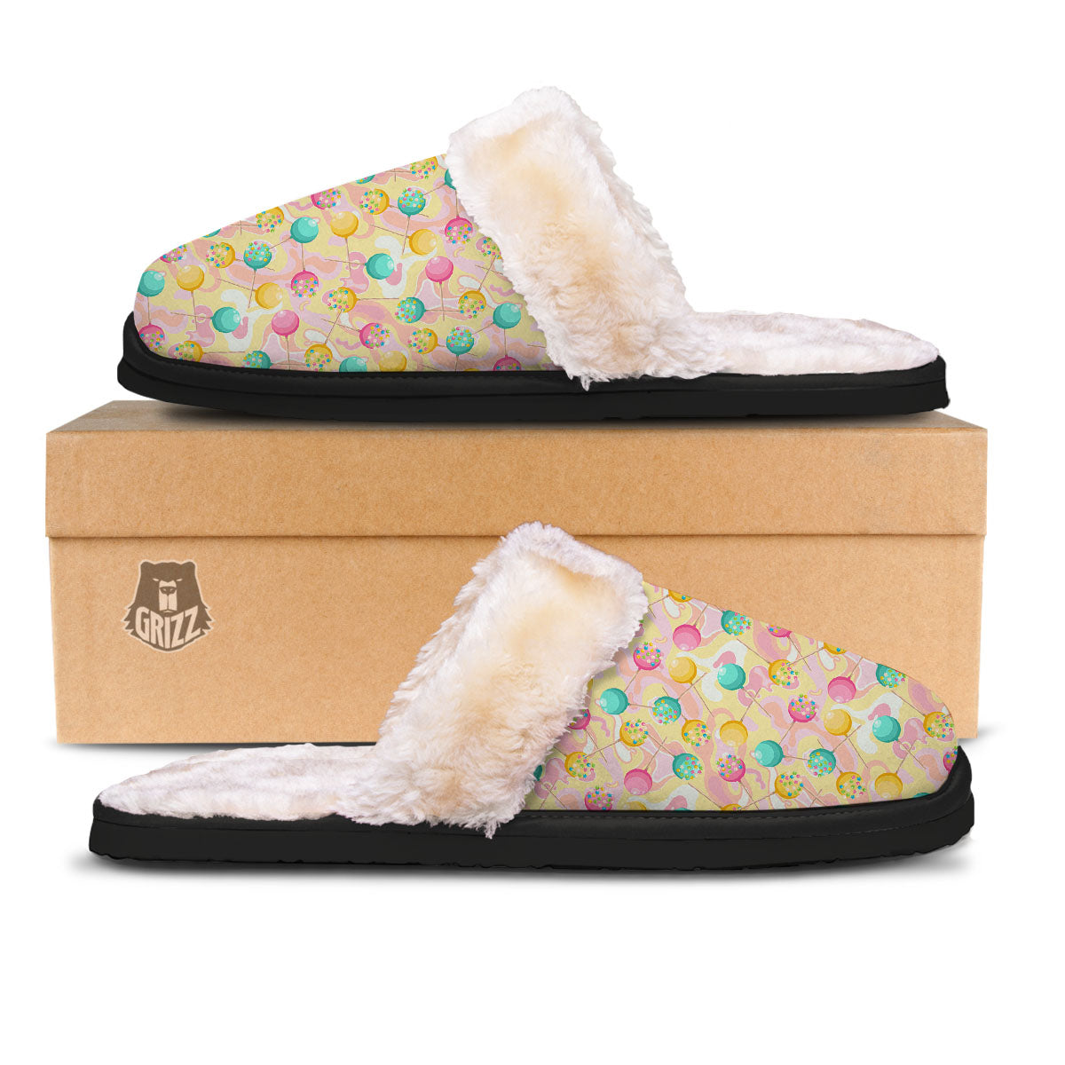 Candy And Colorful Lollipop Print Slippers-grizzshop