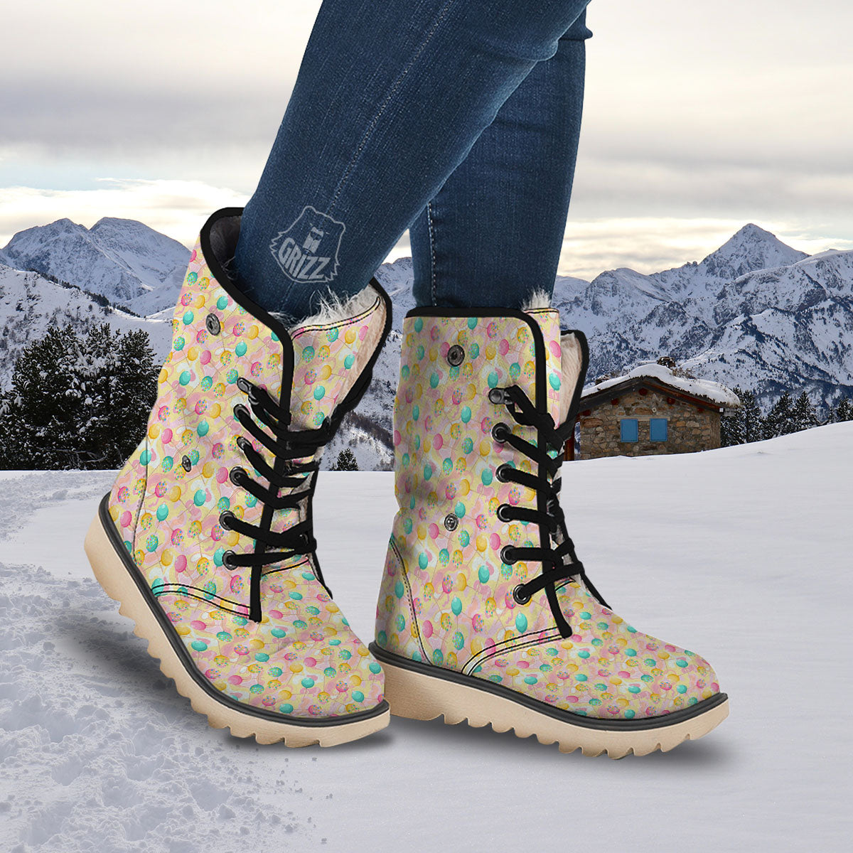 Candy And Colorful Lollipop Print Snow Boots-grizzshop