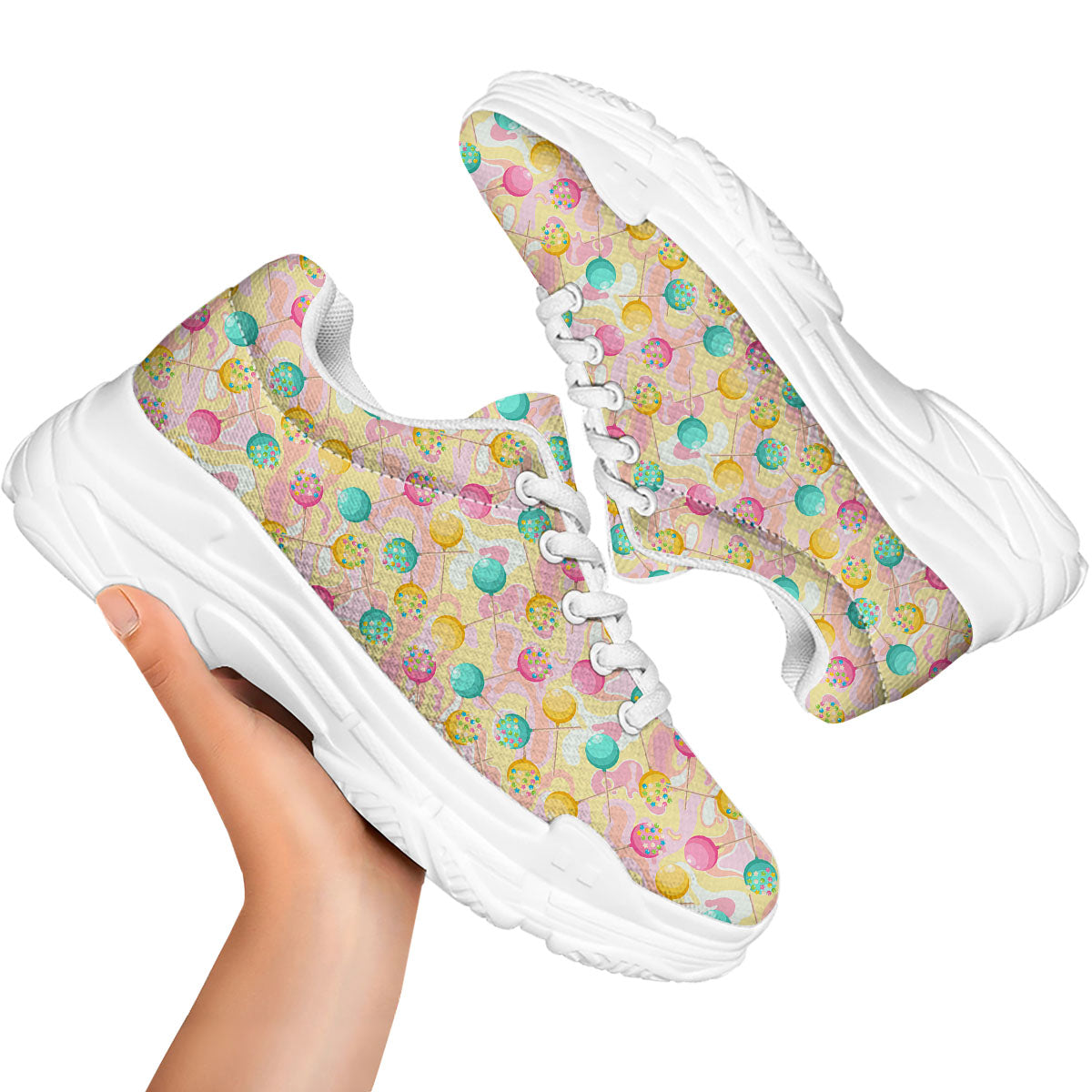 Candy And Colorful Lollipop Print White Chunky Shoes-grizzshop
