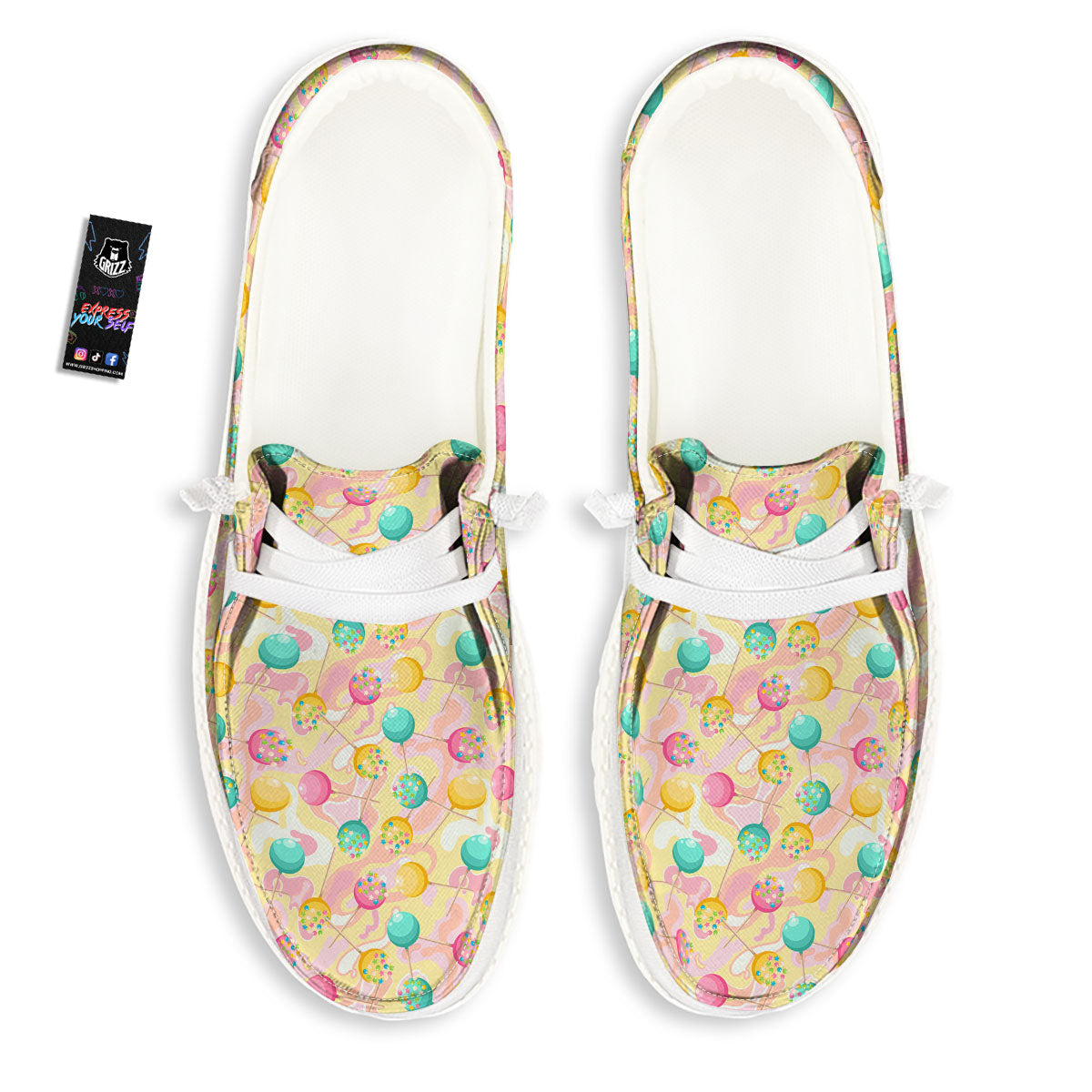 Candy And Colorful Lollipop Print White Loafers-grizzshop