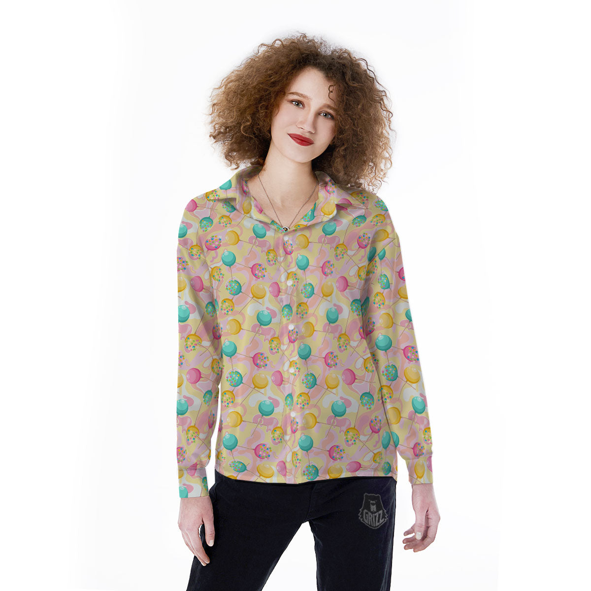 Candy And Colorful Lollipop Print Women's Long Sleeve Shirts-grizzshop