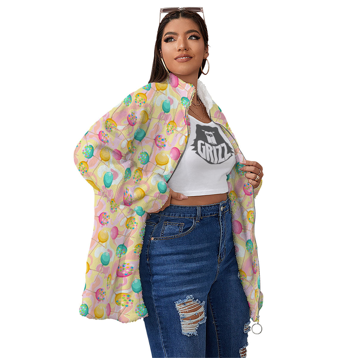 Candy And Colorful Lollipop Print Women's Sherpa Jacket-grizzshop