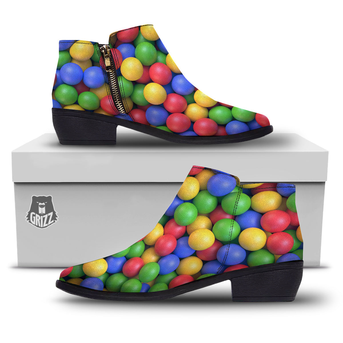 Candy Ball Colorful Print Ankle Boots-grizzshop