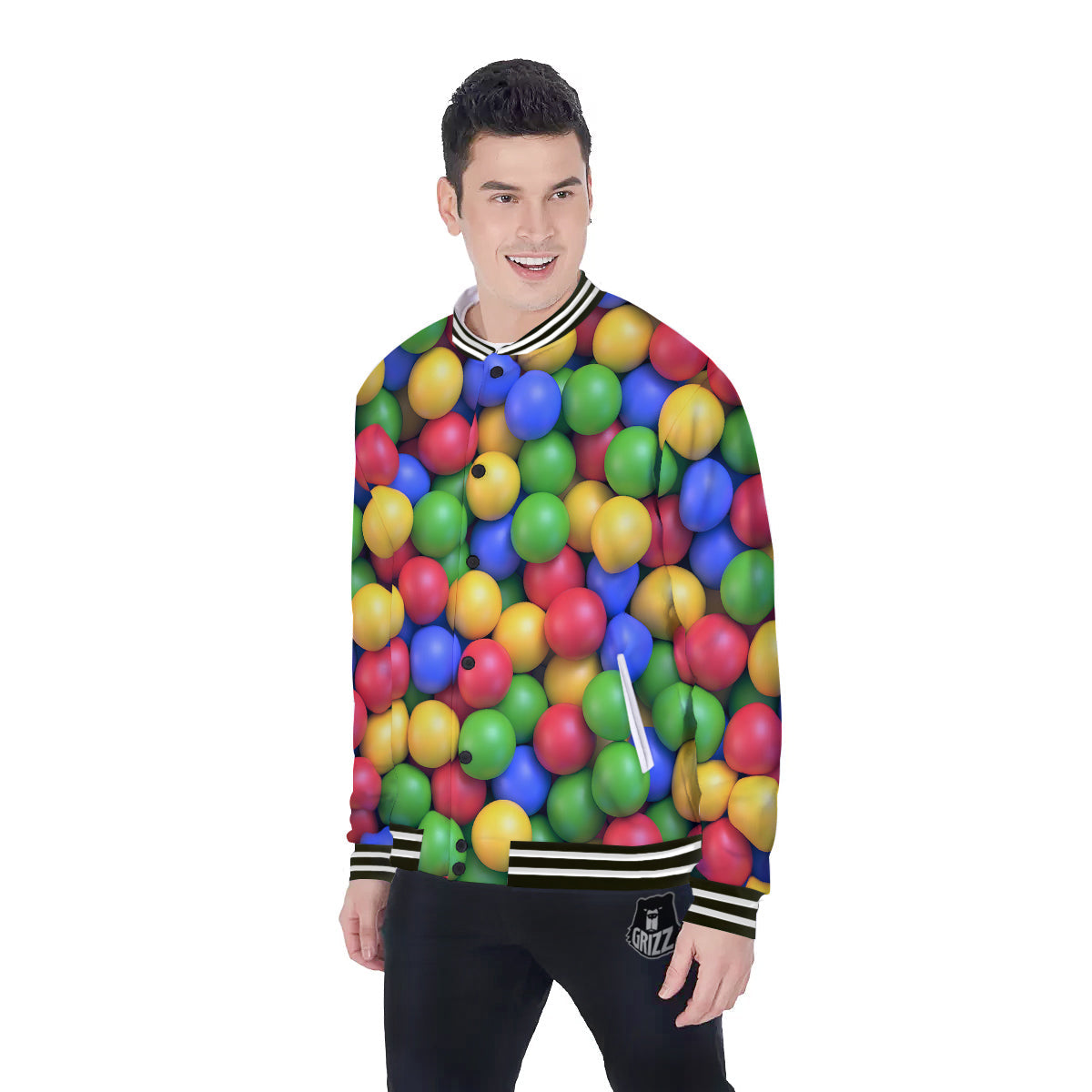 Candy Ball Colorful Print Baseball Jacket-grizzshop