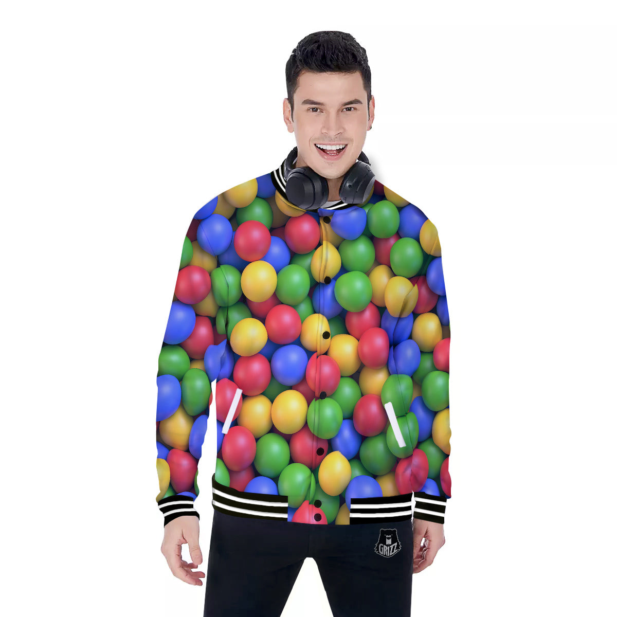 Candy Ball Colorful Print Baseball Jacket-grizzshop
