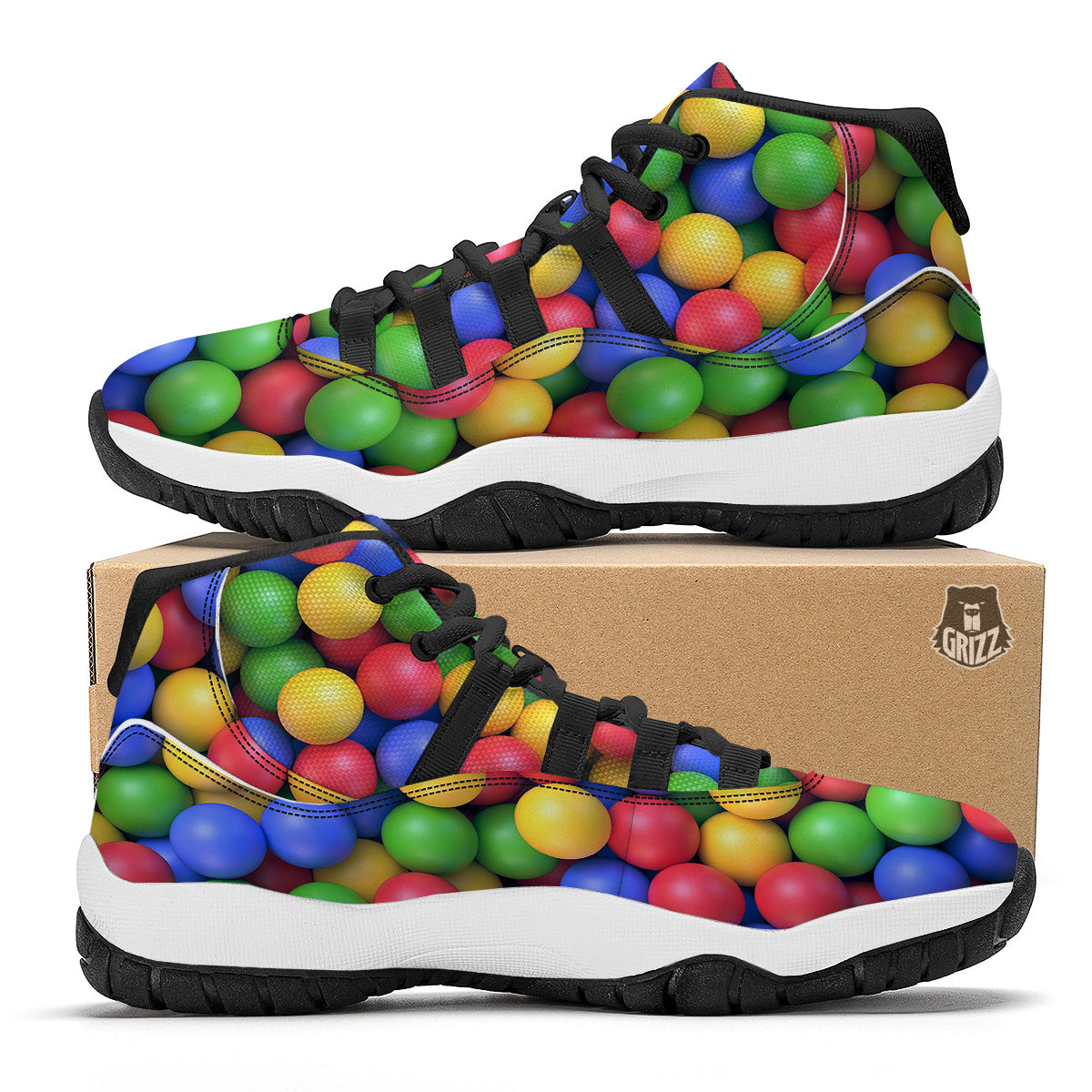 Candy Ball Colorful Print Black Bball Shoes-grizzshop