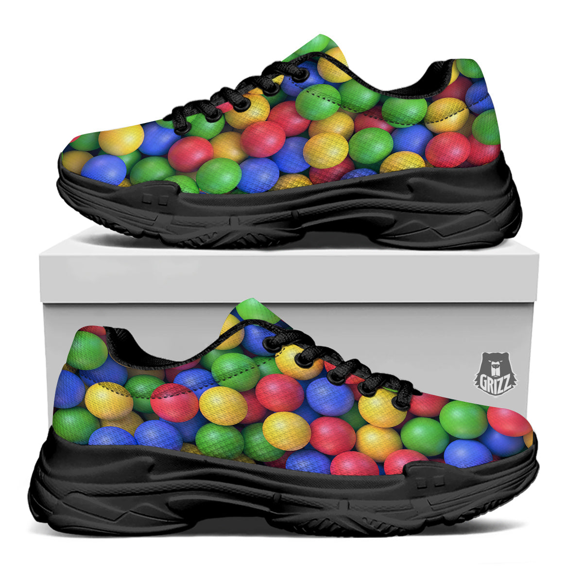 Candy Ball Colorful Print Black Chunky Shoes-grizzshop