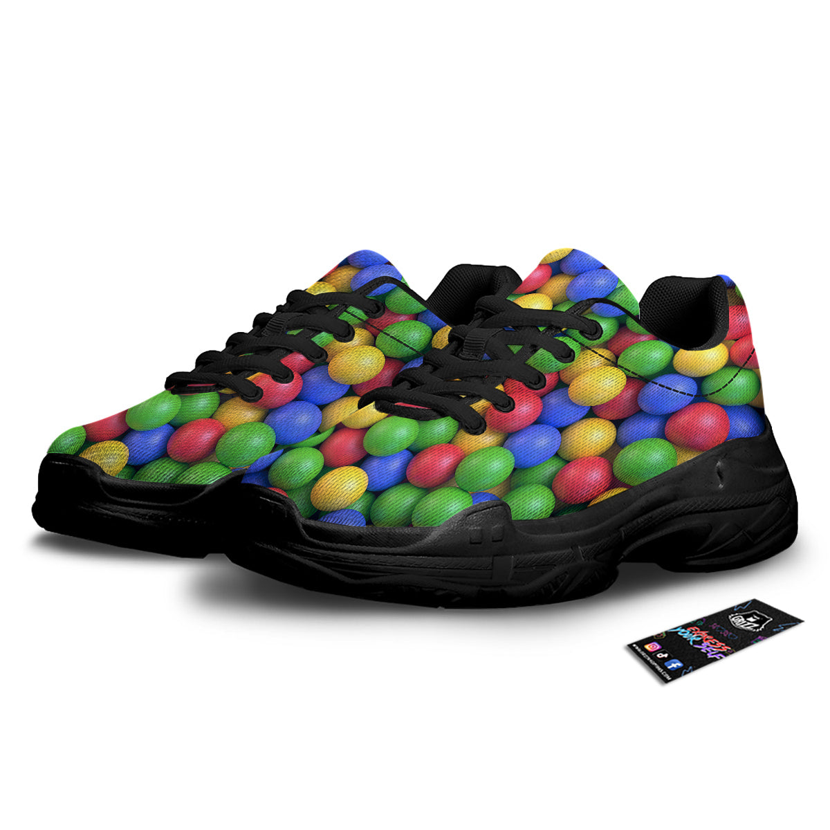 Candy Ball Colorful Print Black Chunky Shoes-grizzshop