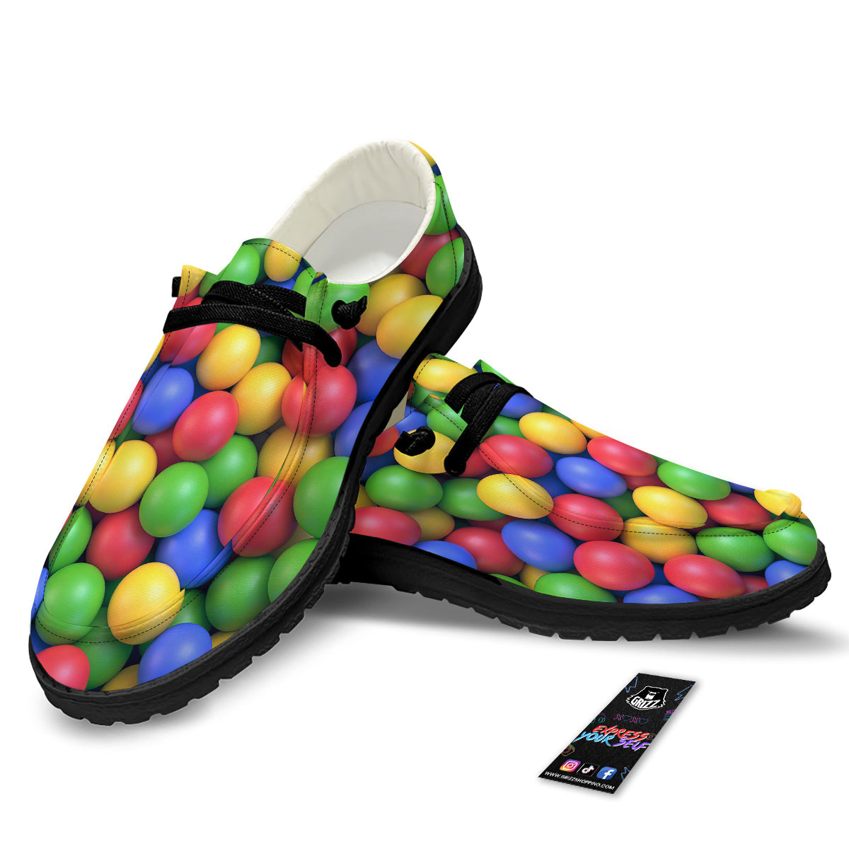 Candy Ball Colorful Print Black Loafers-grizzshop