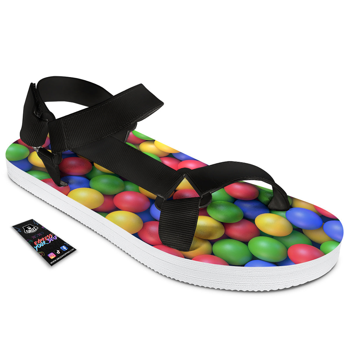 Candy Ball Colorful Print Black Open Toe Sandals-grizzshop