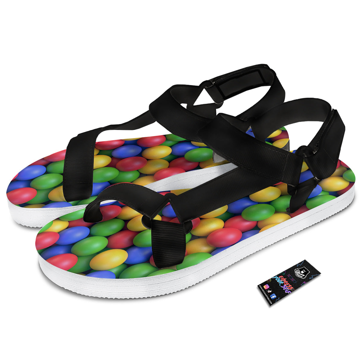 Candy Ball Colorful Print Black Open Toe Sandals-grizzshop