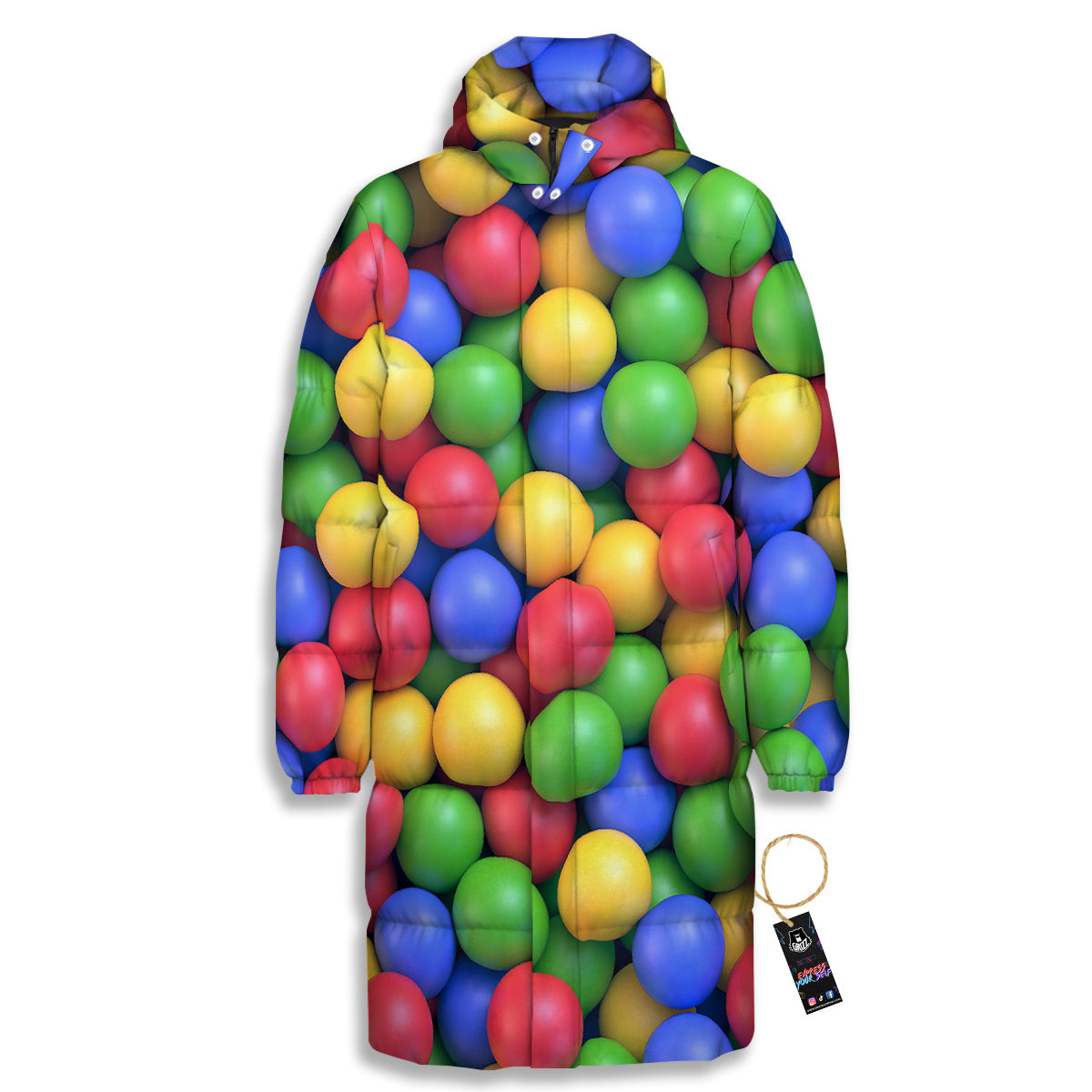 Candy Ball Colorful Print Long Down Jacket-grizzshop