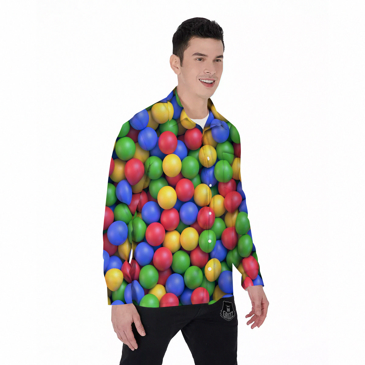 Candy Ball Colorful Print Men's Long Sleeve Shirts-grizzshop