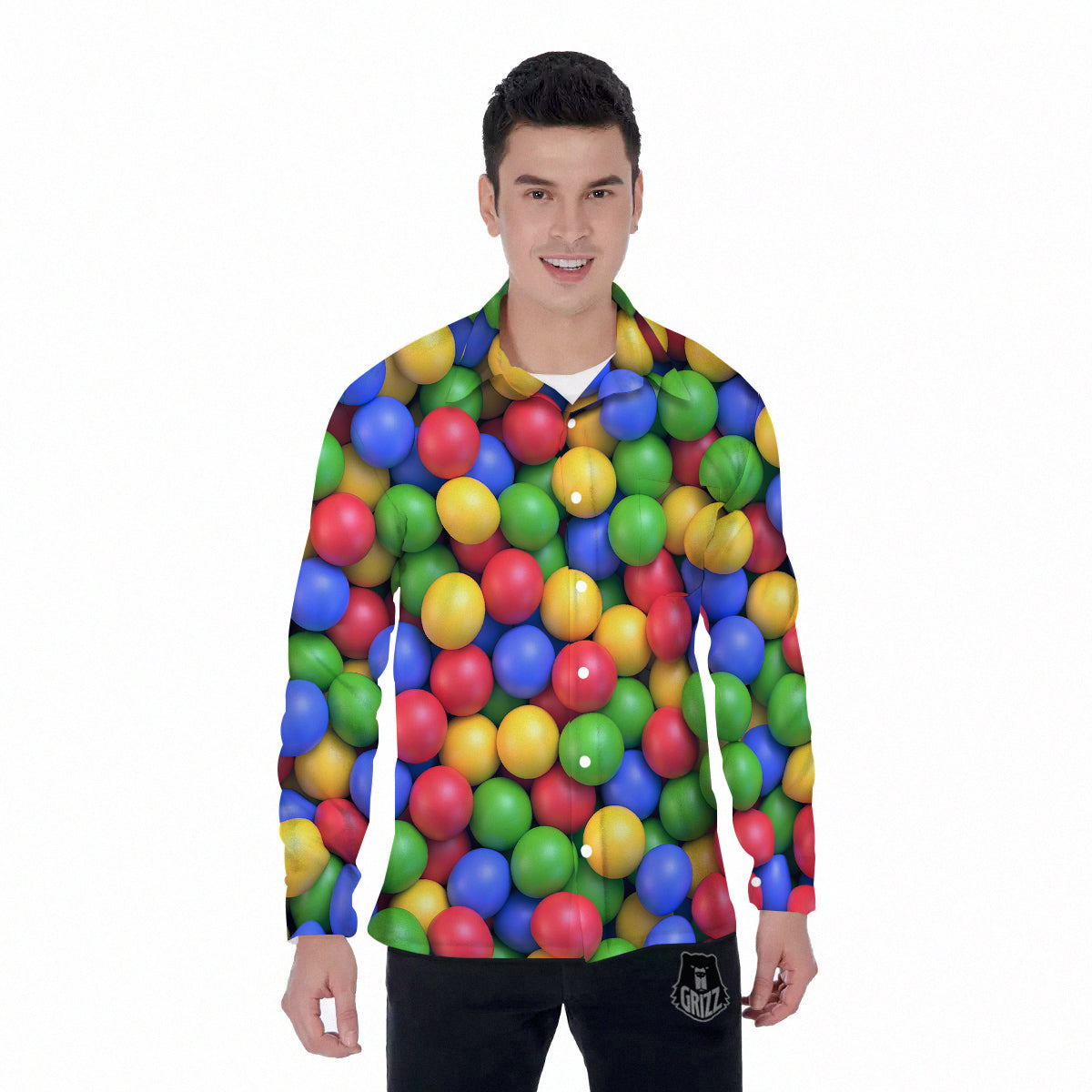 Candy Ball Colorful Print Men's Long Sleeve Shirts-grizzshop