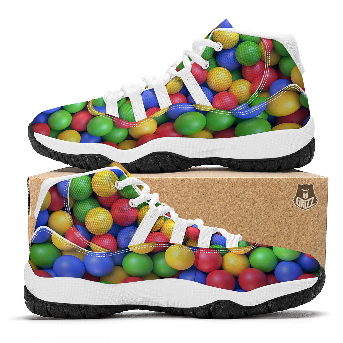 Candy Ball Colorful Print White Bball Shoes-grizzshop